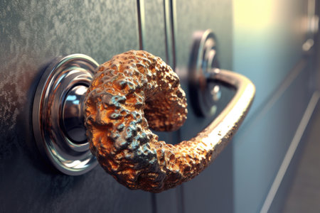 3d render of microbes on metallic door handle, created with generative aiの素材