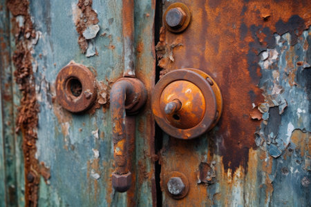 rusty door handle with visible bacteria growth, created with generative aiの素材