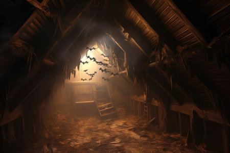 bats entering attic through small crevices, created with generative aiの素材