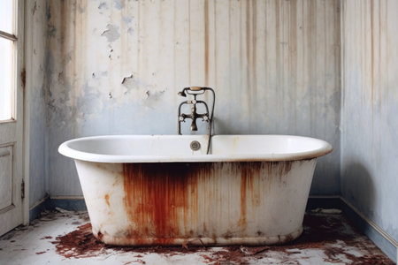 bathtub ring stain contrasted with a clean white tub background, created with generative aiの素材