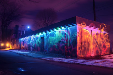 light-painted graffiti on a dark urban wall, created with generative aiの素材