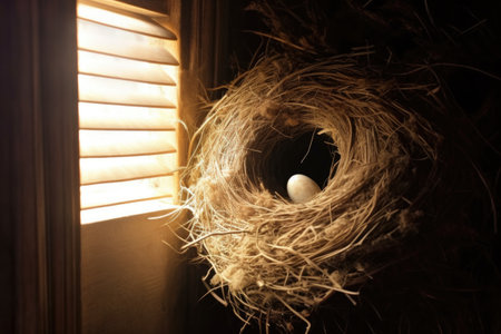 bird nest in vent with sunlight shining through, created with generative aiの素材
