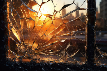 cracked glass texture with sunlight shining through, created with generative aiの素材