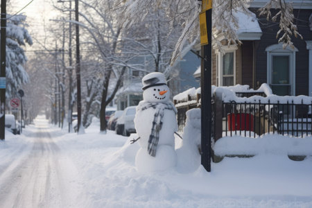 snowman next to a snow-covered mailbox, created with generative aiの素材