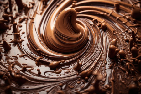 macro shot of melted chocolate swirls and patterns, created with generative aiの素材