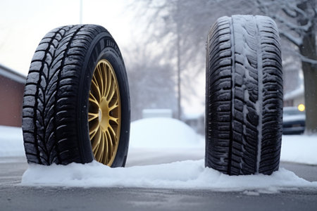 comparison of summer and winter tire treads, created with generative aiの素材