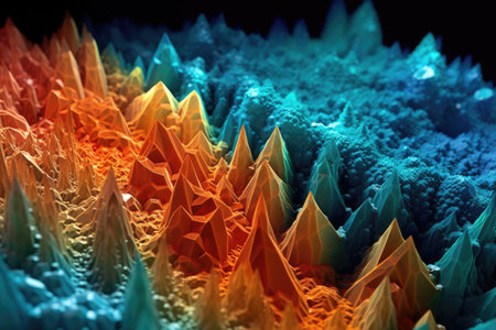 microscopic view of chemical crystals forming patterns, created with generative aiの素材