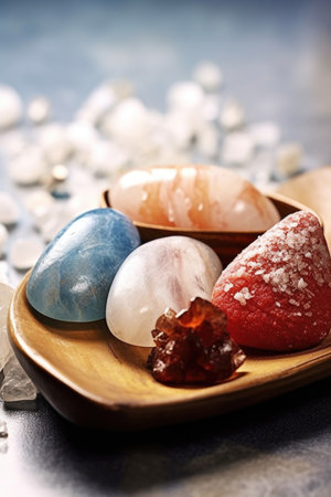 relaxing massage stones and salt crystals, created with generative aiの素材