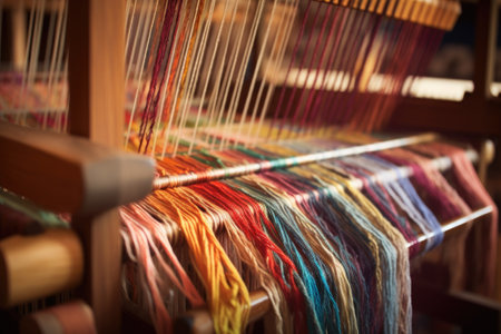 selective focus on looms warp and weft, created with generative aiの素材