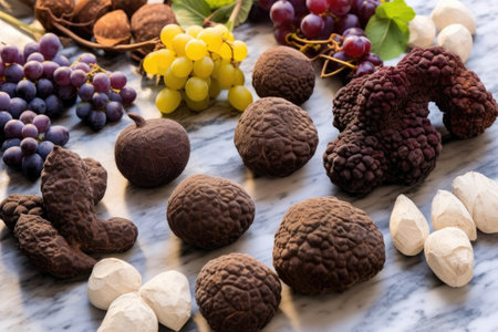 truffles in various stages of preparation on a marble surface, created with generative aiの素材