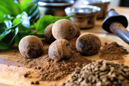 rolling truffle mix into perfect spheres, created with generative aiの素材