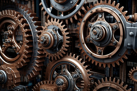 industrial gears interlocking in a factory, created with generative aiの素材