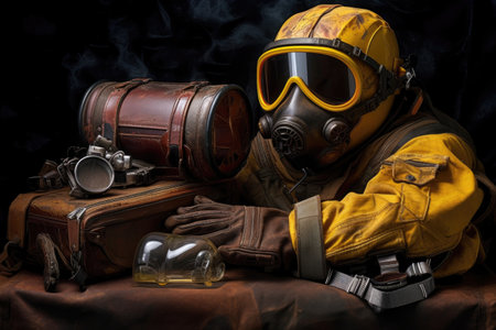 protective gear like gloves, goggles, and helmets, created with generative aiの素材