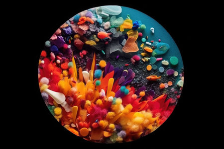 colorful microplastic particles magnified and isolated, created with generative aiの素材
