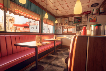 retro diner booth with milkshakes on the table, created with generative aiの素材