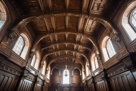 impressive coffered ceiling in a historic church, created with generative aiの素材