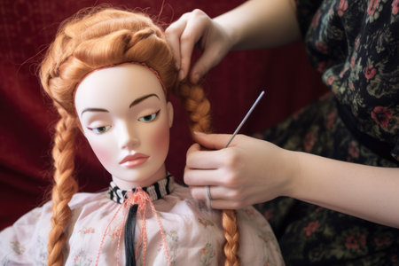 doll hair being styled and attached, created with generative aiの素材