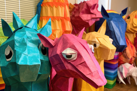 close-up of various pinata shapes ready to be decorated, created with generative aiの素材
