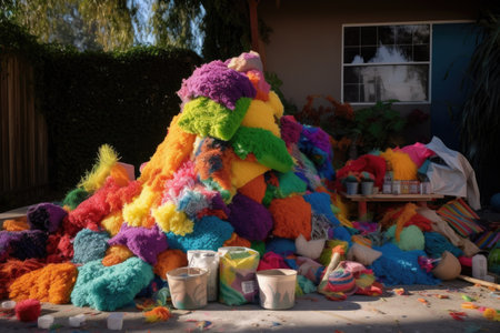 raw materials for pinata production in a pile, created with generative aiの素材