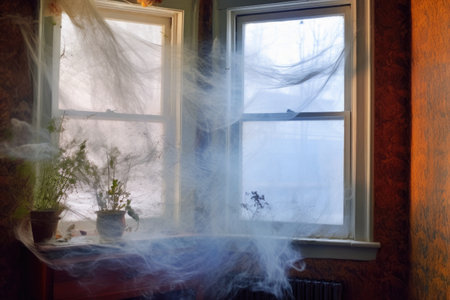 foggy window with smoky wisps outside, created with generative aiの素材