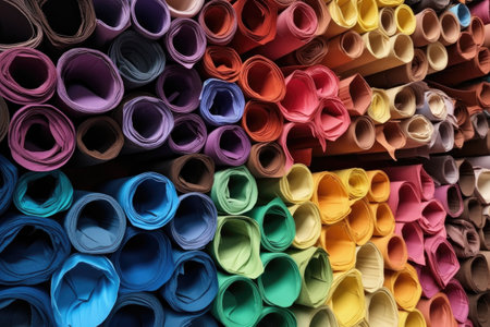 colorful paper rolls ready for printing industry, created with generative aiの素材