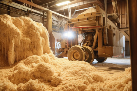 machinery processing wood pulp in factory, created with generative aiの素材