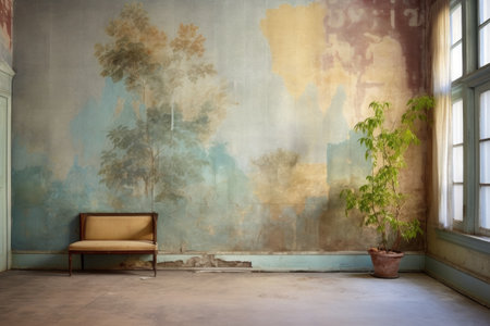 faded mural with color swatches for matching original hues, created with generative aiの素材