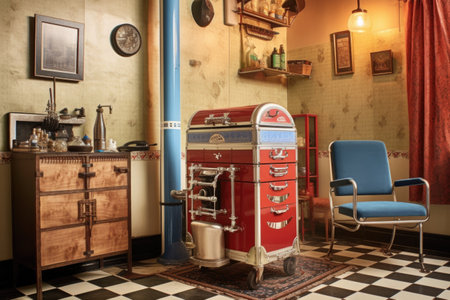 traditional hot towel steamer in a classic barber shop, created with generative aiの素材