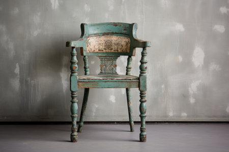 vintage chair with half-sanded paint, created with generative aiの素材