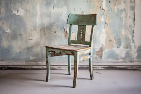 vintage chair with peeling paint mid-sanding, created with generative aiの素材