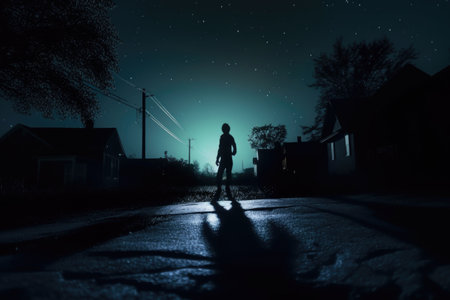 mysterious full moon night with zombie shadow on ground, created with generative aiの素材