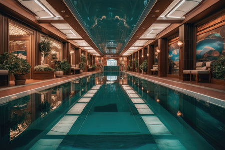 swimming pool in a luxurious gym facility, created with generative aiの素材