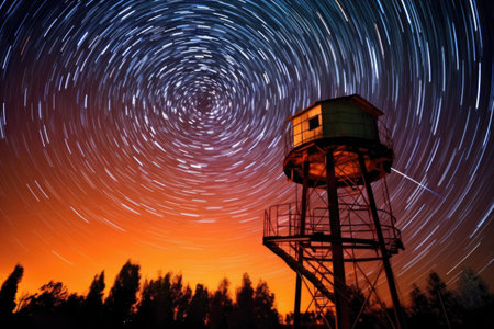 long exposure shot of telescope and spiral galaxy, created with generative aiの素材