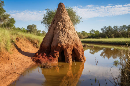 termite mound near a water source, created with generative aiの素材