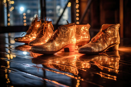 pointe shoes with stage lights reflecting, created with generative aiの素材
