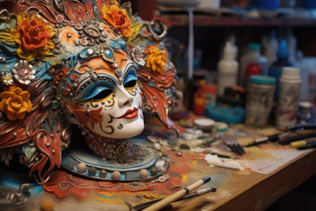 traditional mask shapes lined up for comparison, created with generative aiの素材