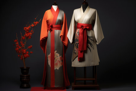 traditional korean hanbok displayed on a mannequin, created with generative aiの素材