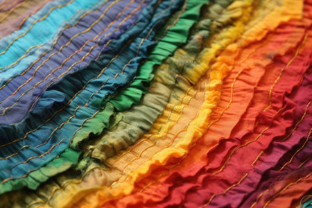 detail of prayer flag fabric and thread quality, created with generative aiの素材