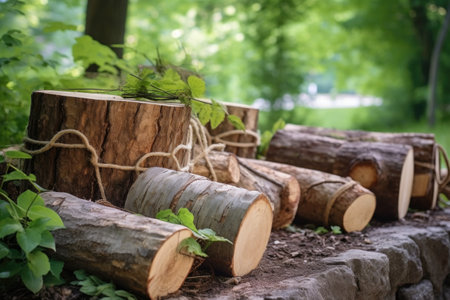 raw wood logs prepared for bow crafting, created with generative aiの素材