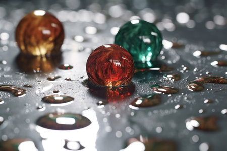 water droplets on marble surface, glistening, created with generative aiの素材