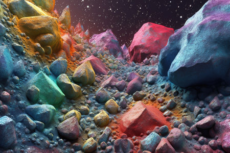 colorful mineral deposits on asteroid surface, created with generative aiの素材