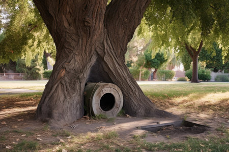 time capsule buried at the base of a tree, created with generative aiの素材