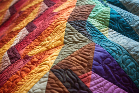 close-up of colorful quilt patterns in natural light, created with generative aiの素材