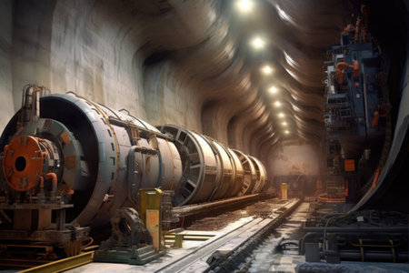 tunnel boring machines conveyor belt system, created with generative aiの素材