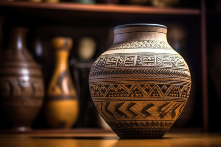 intricate traditional tribal pottery in natural light, created with generative aiの素材