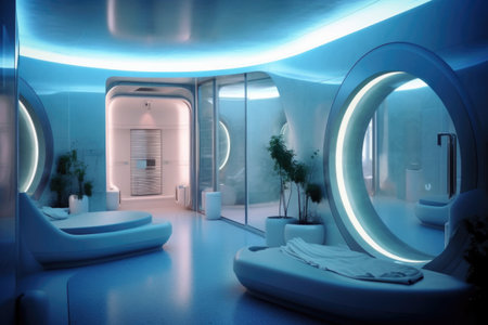 cryotherapy room with futuristic design and ambiance, created with generative aiの素材