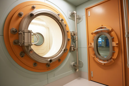 close-up of the hyperbaric chamber door seal, created with generative aiの素材