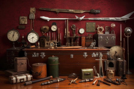 collection of antique aviation tools used for restoration, created with generative aiの素材