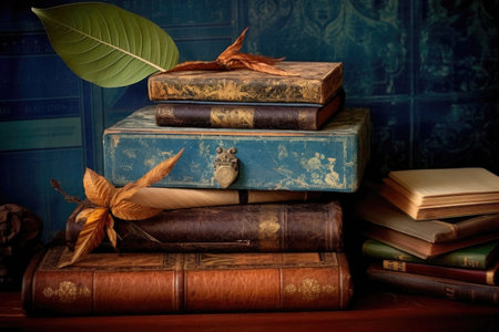 vintage cigar boxes and aged tobacco leaves, created with generative aiの素材