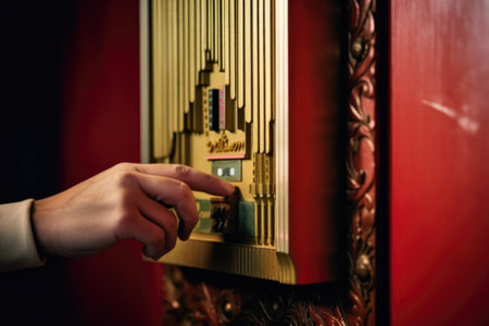 a coin being inserted into a classic jukebox slot, created with generative aiの素材